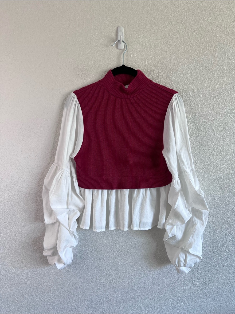 By Anthropologie Women's Layered Sweater Vest Layered Sleeves Peplum Ribbed Boho